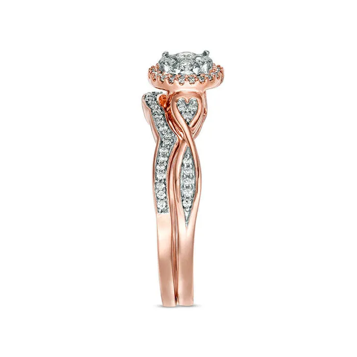Goldia 025 CT TW Composite Natural Diamond Frame HeartSides Twist Bridal Engagement Ring Set in Solid 10K Rose Gold Rings Goldia 025 CT TW Composite Natural Diamond Frame HeartSides Twist Bridal Engagement Ring Set in Solid 10K Rose Gold Rings