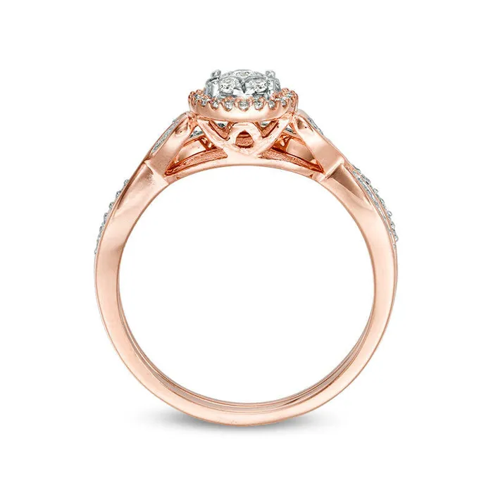 Goldia 025 CT TW Composite Natural Diamond Frame HeartSides Twist Bridal Engagement Ring Set in Solid 10K Rose Gold Rings Goldia 025 CT TW Composite Natural Diamond Frame HeartSides Twist Bridal Engagement Ring Set in Solid 10K Rose Gold Rings