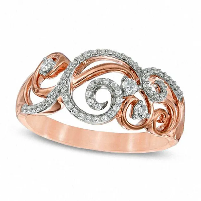 Goldia 025 CT TW Natural Diamond Scroll Ring in Solid 10K Rose Gold Rings Goldia 025 CT TW Natural Diamond Scroll Ring in Solid 10K Rose Gold Rings
