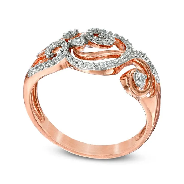 Goldia 025 CT TW Natural Diamond Scroll Ring in Solid 10K Rose Gold Rings Goldia 025 CT TW Natural Diamond Scroll Ring in Solid 10K Rose Gold Rings