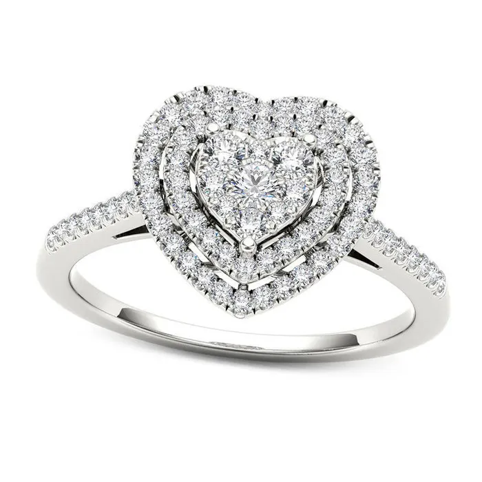 Goldia 033 CT TW Composite Natural Diamond Double Heart Frame Engagement Ring in Solid 10K White Gold Rings Goldia 033 CT TW Composite Natural Diamond Double Heart Frame Engagement Ring in Solid 10K White Gold Rings