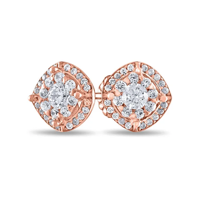 Goldia 033 CT TW Diamond Double Cushion Frame Stud Earrings in 10K Rose Gold Earrings Goldia 033 CT TW Diamond Double Cushion Frame Stud Earrings in 10K Rose Gold Earrings