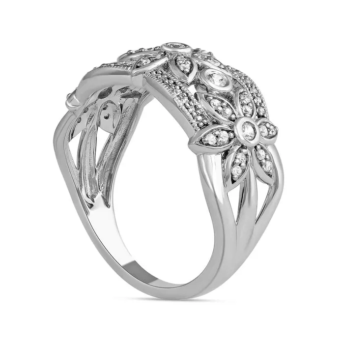 Goldia 033 CT TW Natural Diamond Flower Antique VintageStyle Ring in Solid 10K White Gold Rings Goldia 033 CT TW Natural Diamond Flower Antique VintageStyle Ring in Solid 10K White Gold Rings