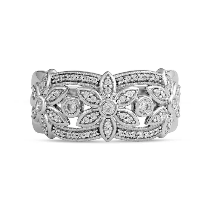 Goldia 033 CT TW Natural Diamond Flower Antique VintageStyle Ring in Solid 10K White Gold Rings Goldia 033 CT TW Natural Diamond Flower Antique VintageStyle Ring in Solid 10K White Gold Rings