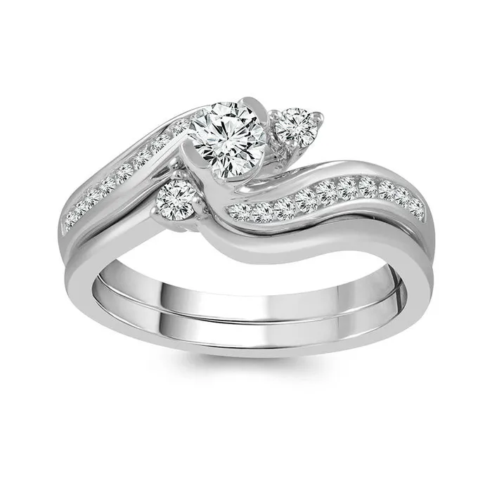 Goldia 063 CT TW Natural Diamond Bypass Bridal Engagement Ring Set in Solid 14K White Gold Rings Goldia 063 CT TW Natural Diamond Bypass Bridal Engagement Ring Set in Solid 14K White Gold Rings