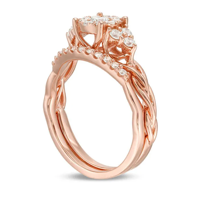 Goldia 063 CT TW Natural Diamond Frame TriSides Layered Shank Bridal Engagement Ring Set in Solid 14K Rose Gold Rings Goldia 063 CT TW Natural Diamond Frame TriSides Layered Shank Bridal Engagement Ring Set in Solid 14K Rose Gold Rings