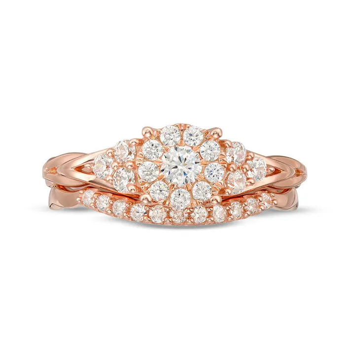 Goldia 063 CT TW Natural Diamond Frame TriSides Layered Shank Bridal Engagement Ring Set in Solid 14K Rose Gold Rings Goldia 063 CT TW Natural Diamond Frame TriSides Layered Shank Bridal Engagement Ring Set in Solid 14K Rose Gold Rings