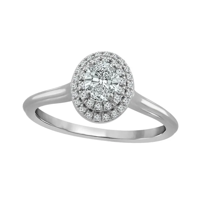 Goldia 075 CT TW Oval Natural Diamond Double Frame Engagement Ring in Solid 14K White Gold Rings Goldia 075 CT TW Oval Natural Diamond Double Frame Engagement Ring in Solid 14K White Gold Rings