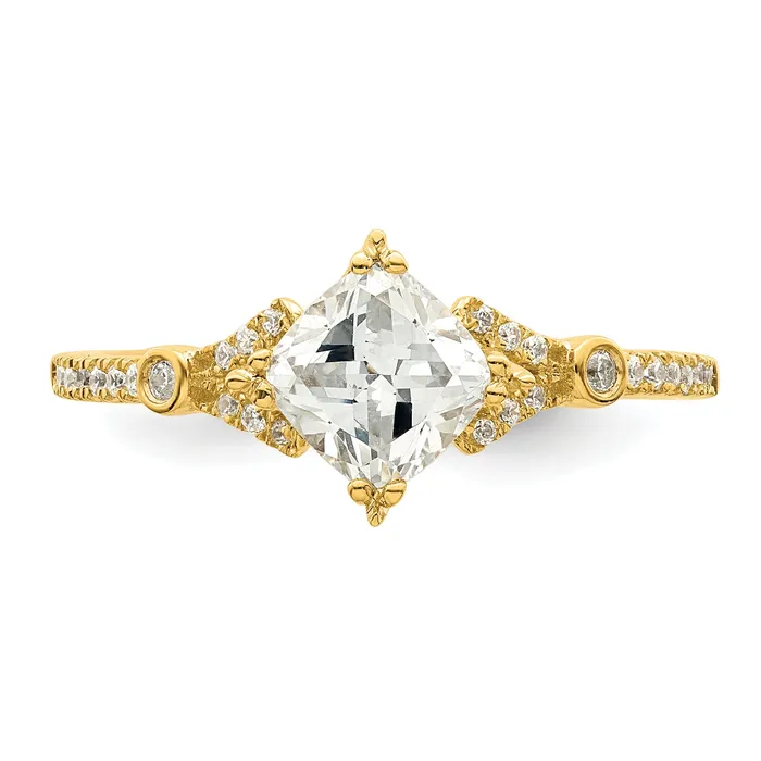 Goldia 075ct CZ Solid Real 14k Polish 34ct Cushion Engagement Dia Ring Rings