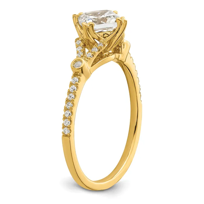 Goldia 075ct CZ Solid Real 14k Polish 34ct Cushion Engagement Dia Ring Rings