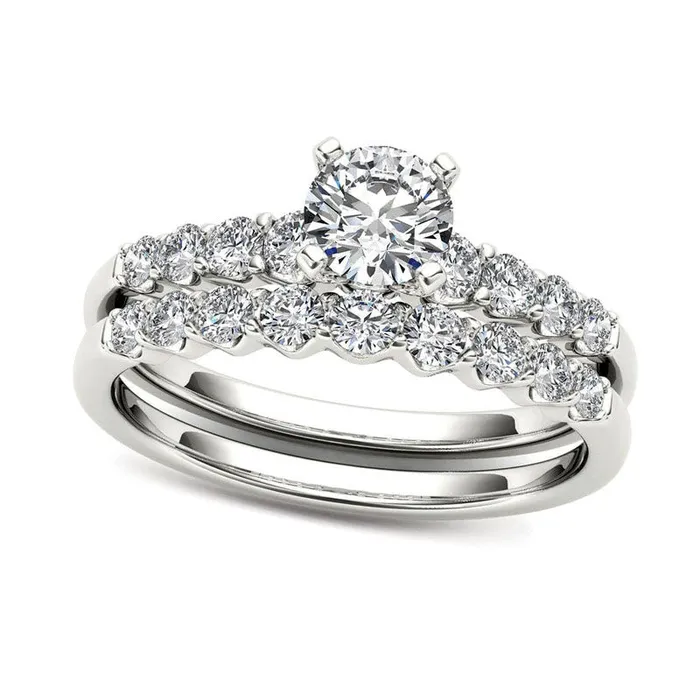 Goldia 10 CT TW Natural Diamond Bridal Engagement Ring Set in Solid 14K White Gold Rings Goldia 10 CT TW Natural Diamond Bridal Engagement Ring Set in Solid 14K White Gold Rings