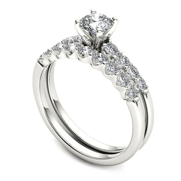Goldia 10 CT TW Natural Diamond Bridal Engagement Ring Set in Solid 14K White Gold Rings Goldia 10 CT TW Natural Diamond Bridal Engagement Ring Set in Solid 14K White Gold Rings