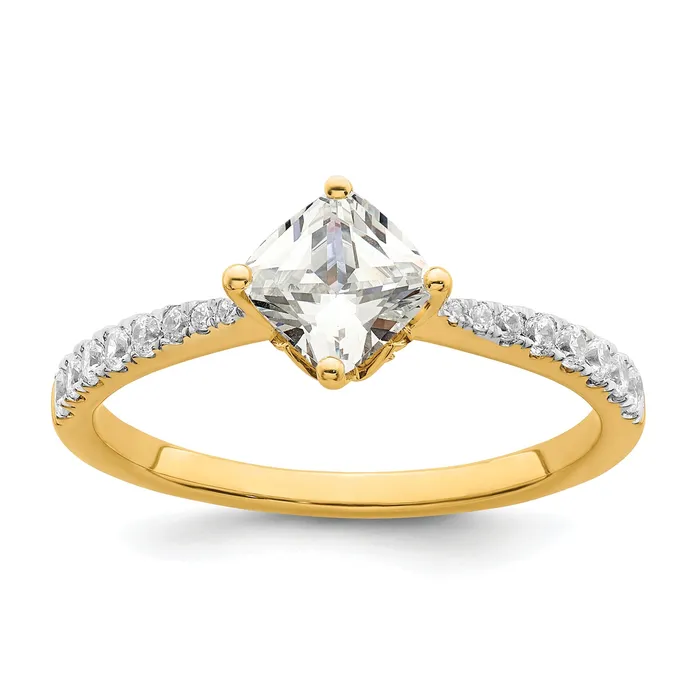 Goldia 100ct CZ Solid Real 14k Polish 1ct Cushion Leaf Design Dia Ring Rings Goldia 100ct CZ Solid Real 14k Polish 1ct Cushion Leaf Design Dia Ring Rings