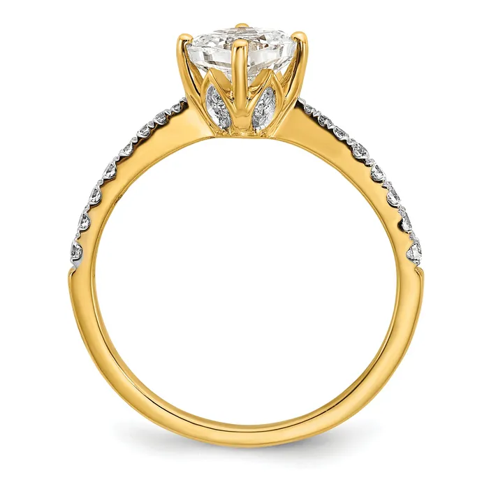 Goldia 100ct CZ Solid Real 14k Polish 1ct Cushion Leaf Design Dia Ring Rings