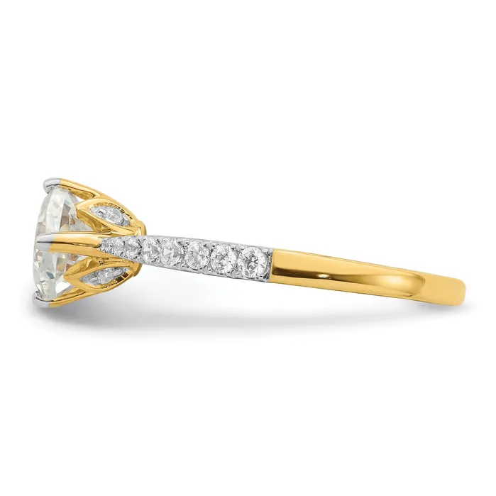 Goldia 100ct CZ Solid Real 14k Polish 1ct Cushion Leaf Design Dia Ring Rings