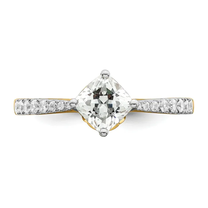 Goldia 100ct CZ Solid Real 14k Polish 1ct Cushion Leaf Design Dia Ring Rings