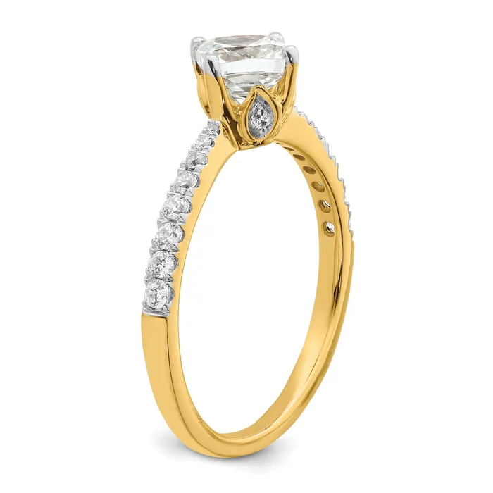 Goldia 100ct CZ Solid Real 14k Polish 1ct Cushion Leaf Design Dia Ring Rings