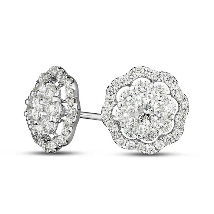 Goldia 12 CT TW Diamond Double Flower Frame Stud Earrings in 14K White Gold Earrings Goldia 12 CT TW Diamond Double Flower Frame Stud Earrings in 14K White Gold Earrings