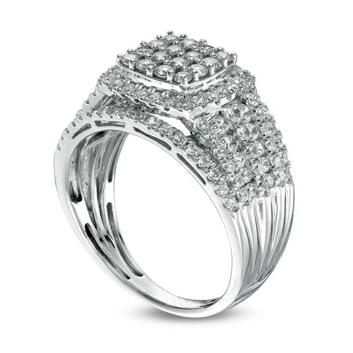 Goldia 15 CT TW Natural Diamond Square Composite MultiRow Ring in Solid 10K White Gold Rings Goldia 15 CT TW Natural Diamond Square Composite MultiRow Ring in Solid 10K White Gold Rings
