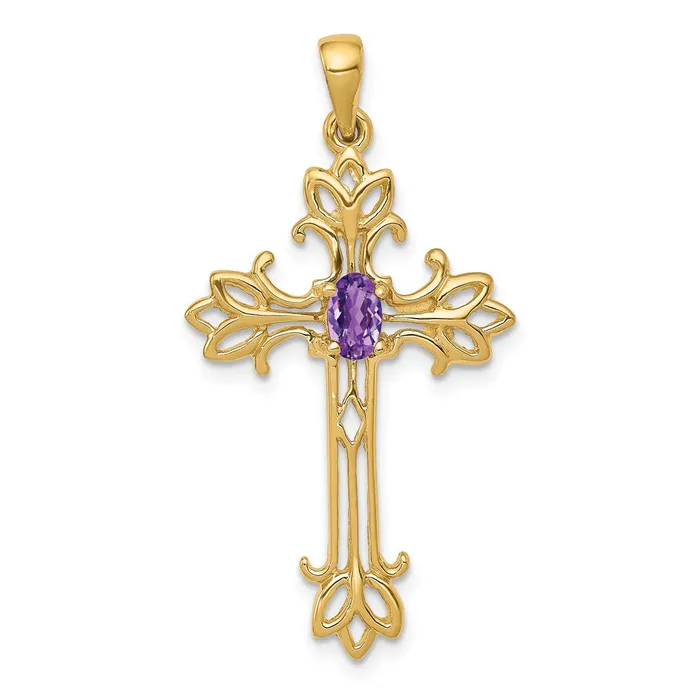 Goldia 14k Polished Amethyst Cross Pendant Necklaces