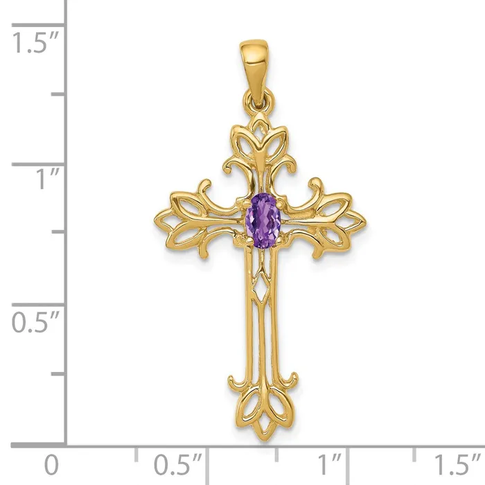 Goldia 14k Polished Amethyst Cross Pendant Necklaces