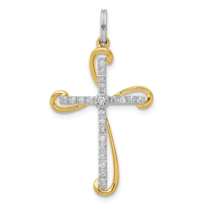 Goldia 14k TwoTone Gold 16ct Real Diamond Cross Pendant Rings