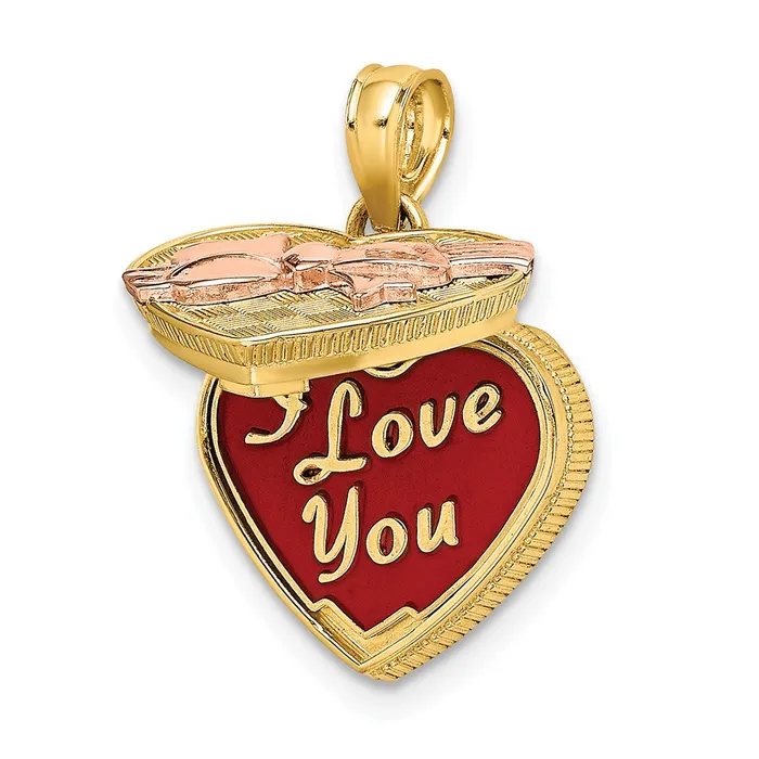 Goldia 14k Twotone Gold 3D Candy Box wEnamel I LOVE YOU Inside Charm Rings