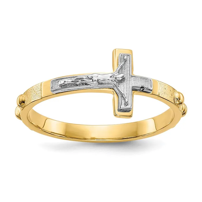 Goldia 14K TwoTone Gold Crucifix Rosary Ring Rings