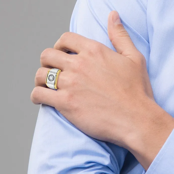 Goldia 14k Twotone Gold Mens Polished and Satin Diamond Ring Mounting Rings