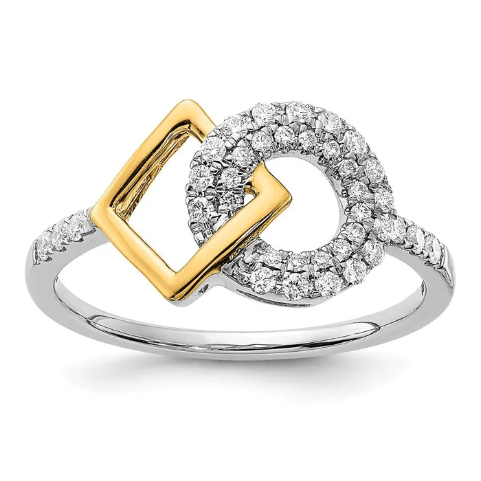 Goldia 14k TwoTone Gold Polished Real Diamond Circle and Square Ring Rings