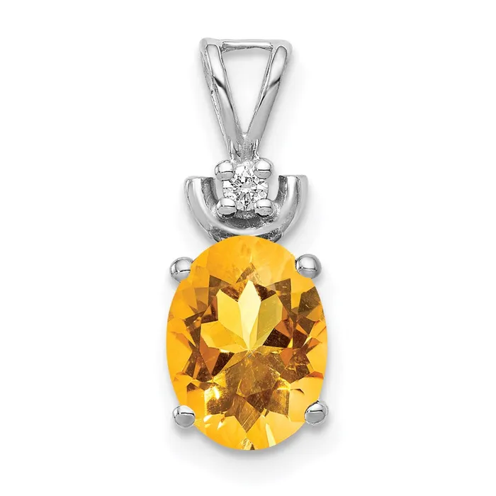 Goldia 14k White Gold 8x6mm Oval Citrine Natural Diamond Pendant Necklaces