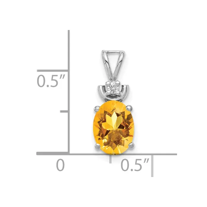 Goldia 14k White Gold 8x6mm Oval Citrine Natural Diamond Pendant Necklaces