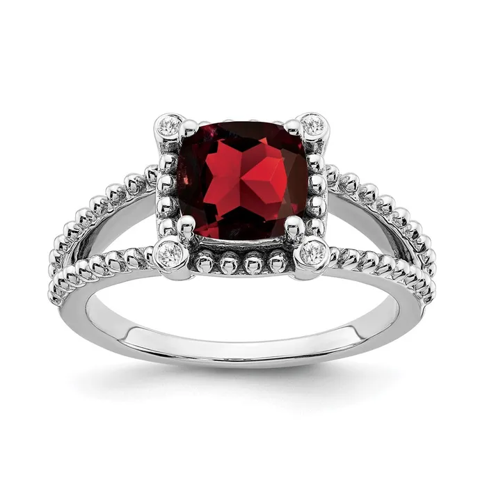 Goldia 14k White Gold Cushion Garnet and Real Diamond Ring Rings