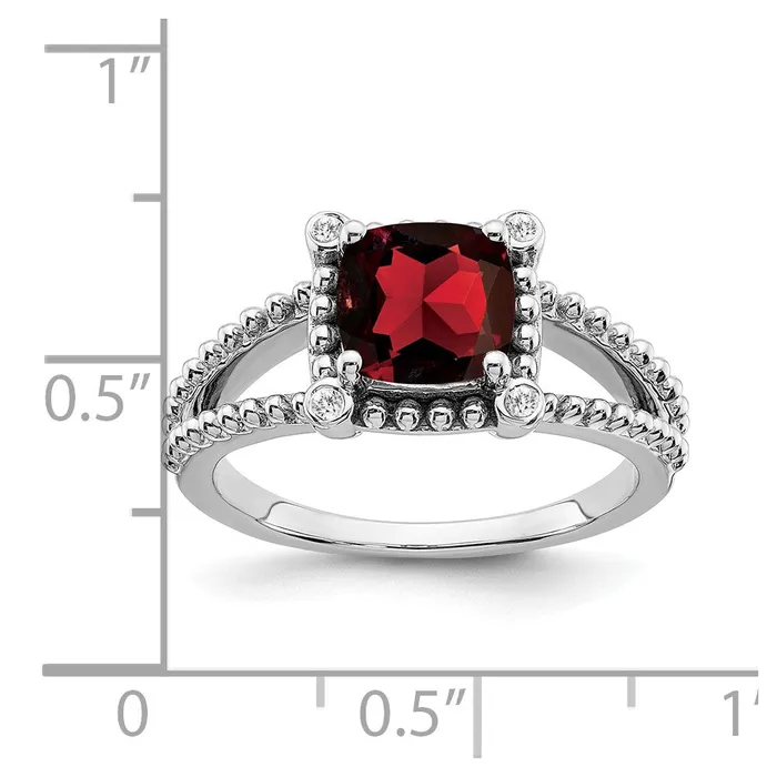 Goldia 14k White Gold Cushion Garnet and Real Diamond Ring Rings