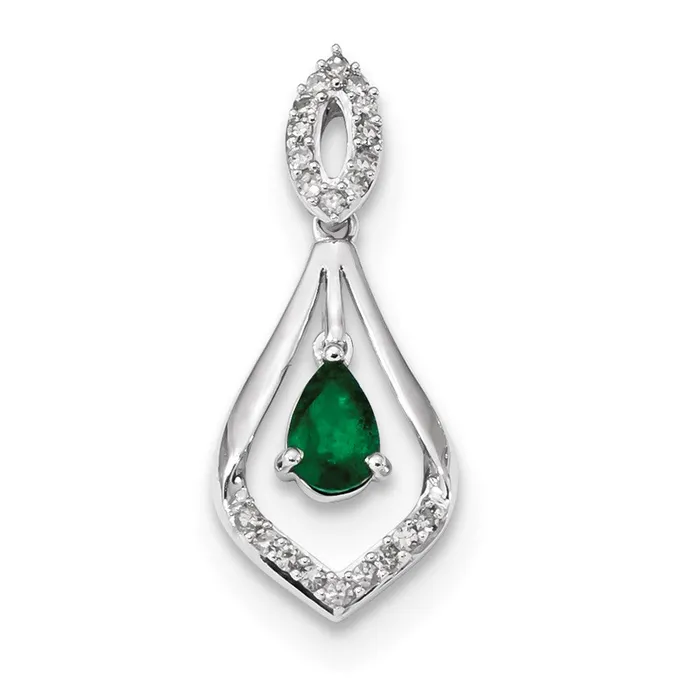Goldia 14k White Gold Real Diamond and Emerald Dangle Pendant Necklaces