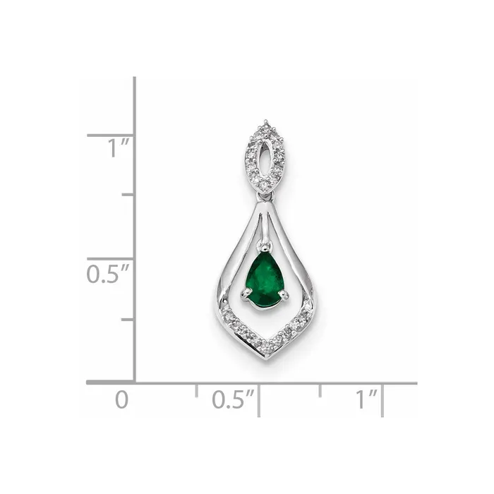 Goldia 14k White Gold Real Diamond and Emerald Dangle Pendant Necklaces