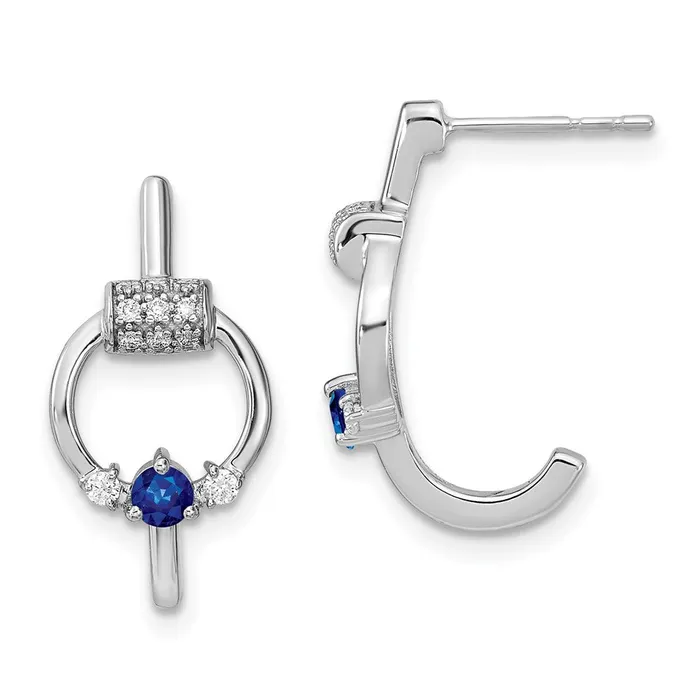 Goldia 14k White Polished Real Diamond and Blue Sapphire Circle Jhoop Earrings Earrings Goldia 14k White Polished Real Diamond and Blue Sapphire Circle Jhoop Earrings Earrings