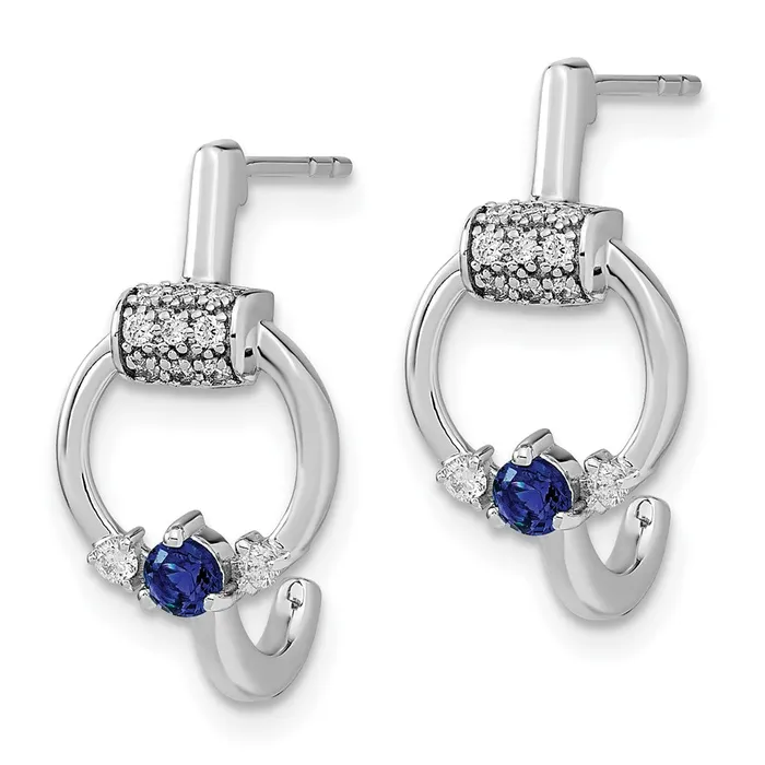 Goldia 14k White Polished Real Diamond and Blue Sapphire Circle Jhoop Earrings Earrings