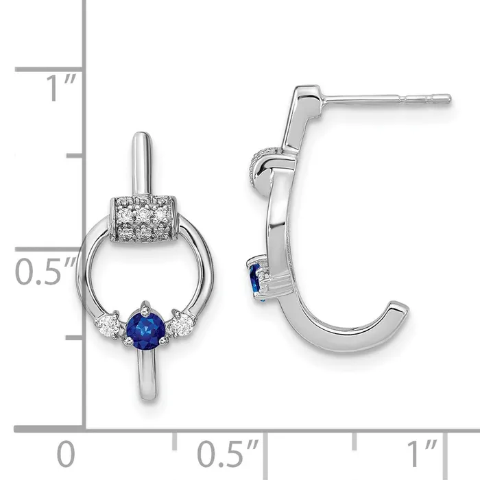 Goldia 14k White Polished Real Diamond and Blue Sapphire Circle Jhoop Earrings Earrings