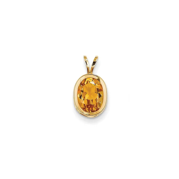 Goldia 14K Yellow Gold 9x7mm Oval Citrine bezel pendant Necklaces