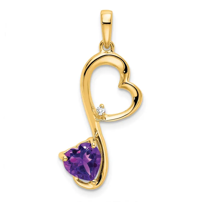Goldia 14K Yellow Gold Amethyst and Real Diamond Heart Pendant Necklaces