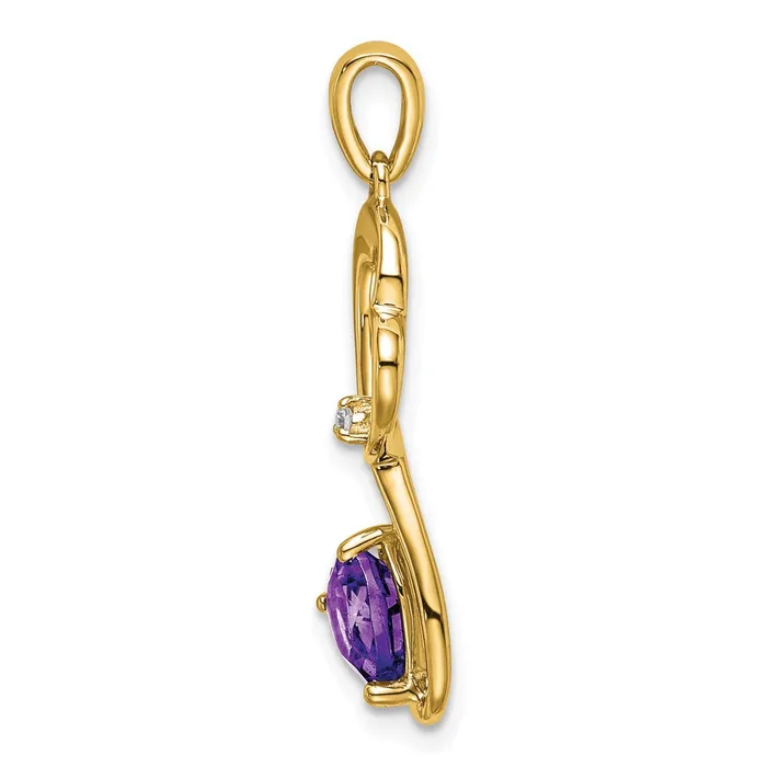 Goldia 14K Yellow Gold Amethyst and Real Diamond Heart Pendant Necklaces