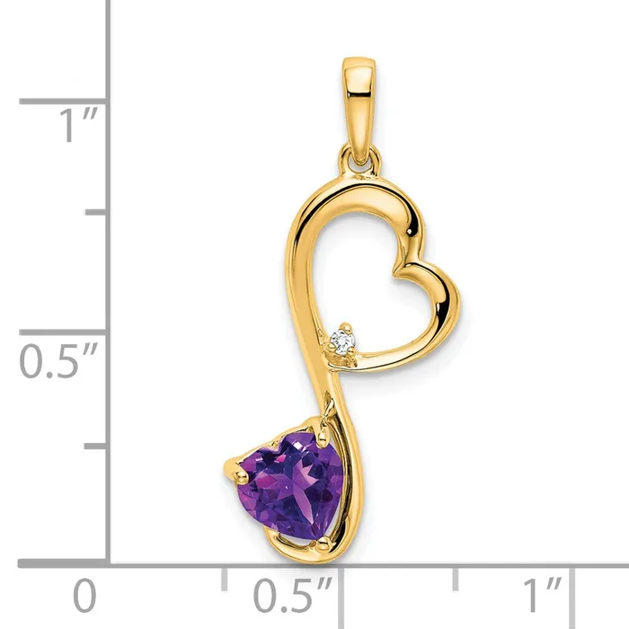 Goldia 14K Yellow Gold Amethyst and Real Diamond Heart Pendant Necklaces