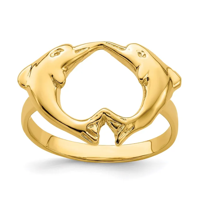 Goldia 14K Yellow Gold Polished Dolphins Heart Ring Rings