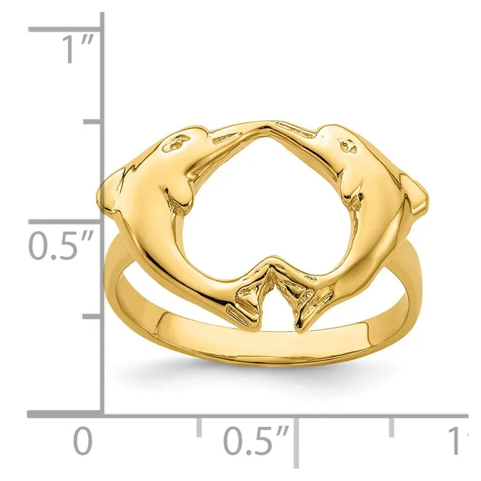 Goldia 14K Yellow Gold Polished Dolphins Heart Ring Rings