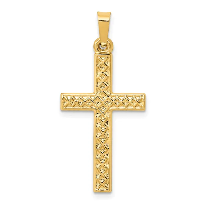 Goldia 14k Yellow Gold Polished Lattice Textured Cross Pendant Necklaces