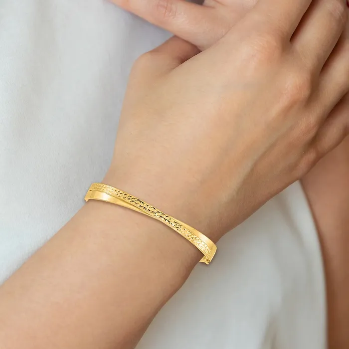 Goldia 14k Yellow Goldy 416 Polished Diamondcut Bypass Hinged Bangle Rings