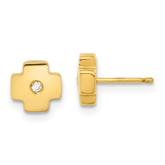 Goldia 14k Yellow Goldy Polished Cross with CZ Post Earrings Earrings