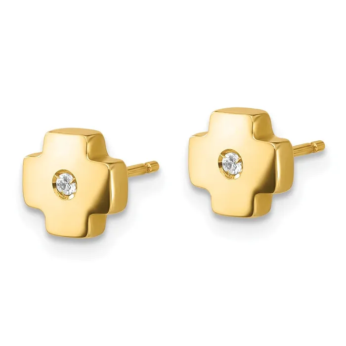 Goldia 14k Yellow Goldy Polished Cross with CZ Post Earrings Earrings