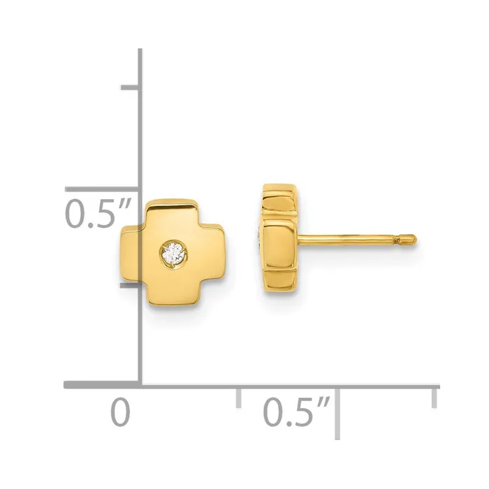 Goldia 14k Yellow Goldy Polished Cross with CZ Post Earrings Earrings